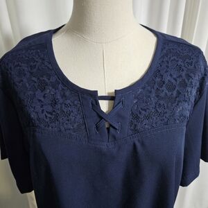 Betsey Johnson Navy Lace Short Sleeve Scrub Top